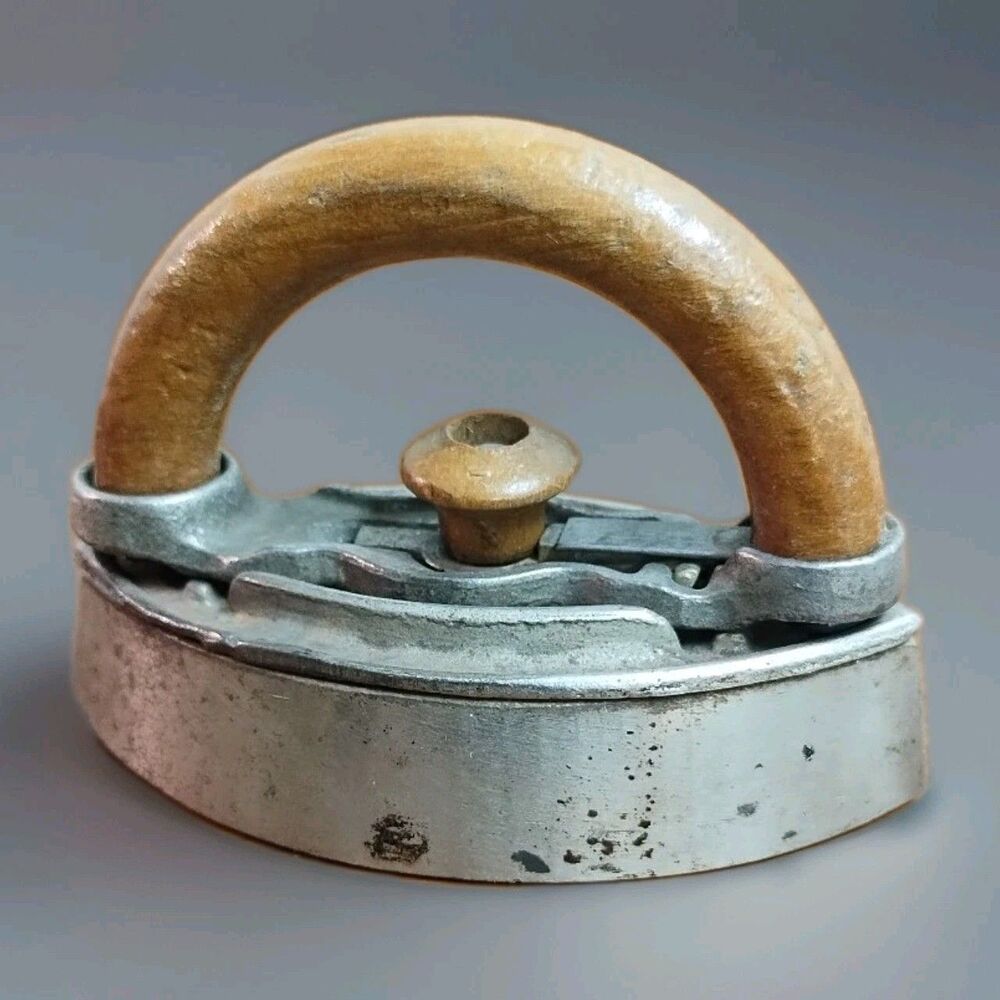 Iron Primitive Miniature Flat Sad Iron Wood Handle Display or Toy Collectible